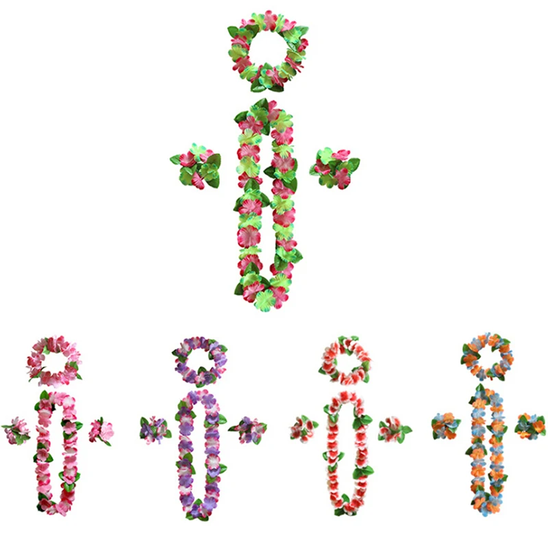 4Pcs/set Hawaiian Flower leis Garland Necklace DIY Decoration Fancy Dress Party
