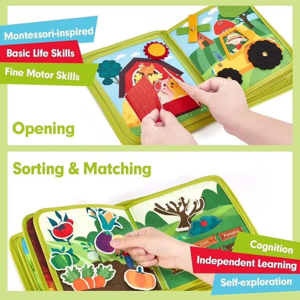 Educational Montessori Felt Quiet Book Farm Animal Learning Toys_voghion.com