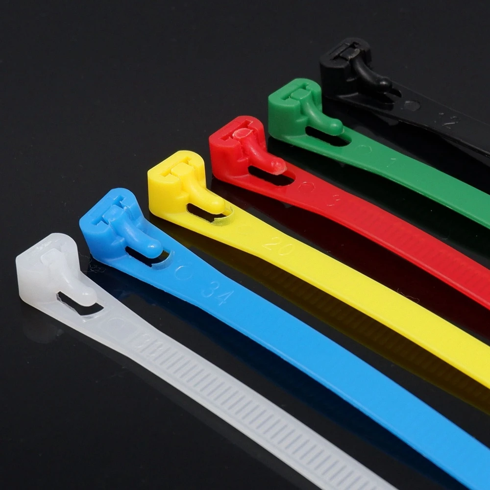 25 pcs Plastic Reusable Cable Zip Ties 8*200/250/300/450 Releasable Nylon May Loose Slipknot 8/10 Inch Recycle Detachable Bundle