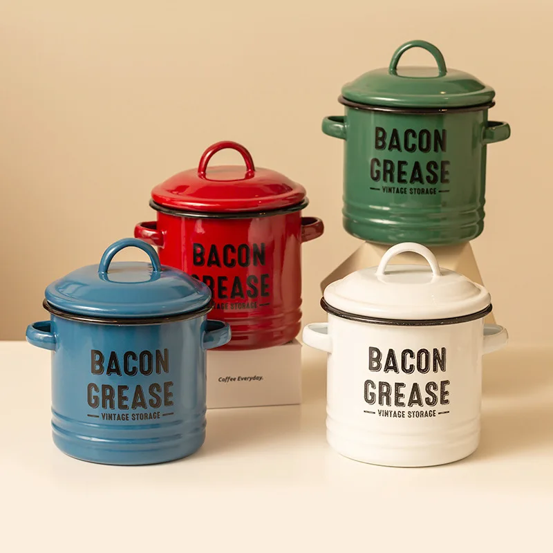 Bacon Grease Container, Ceramic Cooking Oil Storage with Strainer