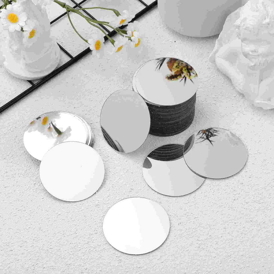 60 Autocollants Miroirs Ronds En Acrylique Argenté - Diamètre ~5 Cm | Adhésif Au Dos, Pour Mosaïque, Déco Murale, Artisanat | Effet Miroir Sans Danger (éclats)