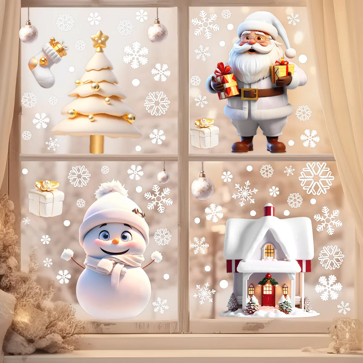 4pcs/set Christmas Window Stickers window stickers Xmas Tree House Snowflake Glass Decal Merry Christmas Decoration Home Navidad Gifts