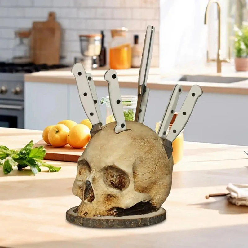 

1 Piece Knives Holder As Shown Resin Horror Head Shape Knive Holder Scary Kitchen Storage Head Rack