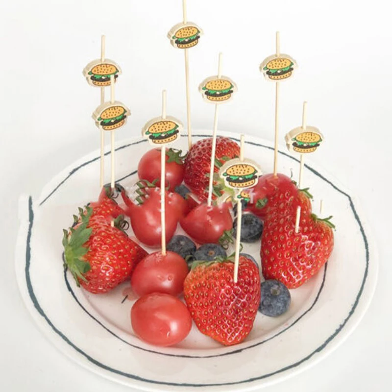 Description Picture 5 of item100Pcs Hamburger Garnish Bamboo Sticks Disposable Fruit Sticks Food Picks