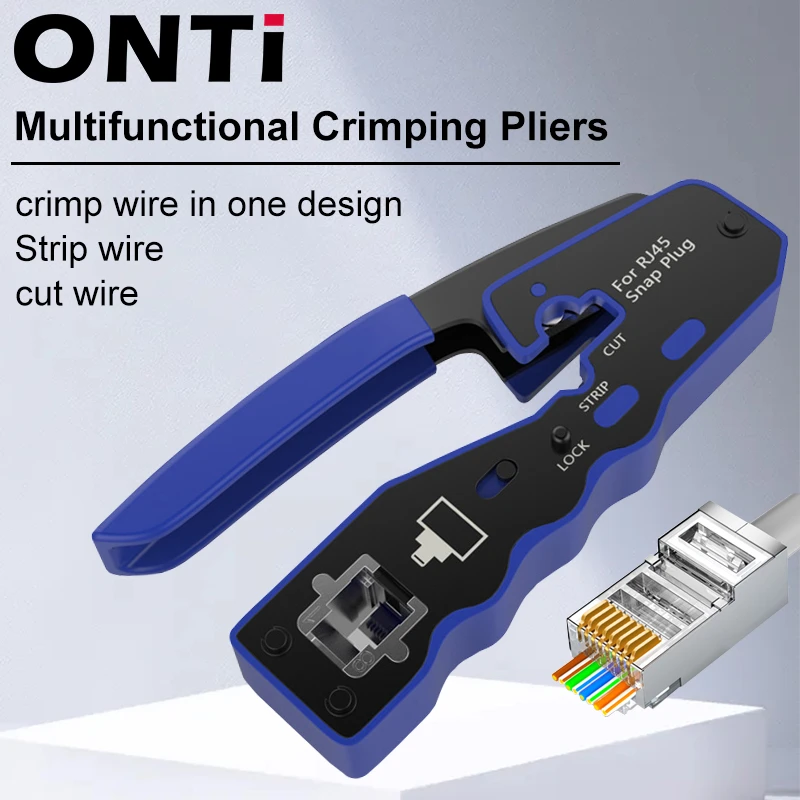 network wire tester ONTi RJ45 Crimp Tool Pass Through Crimper for Crimping Cat8/7/6/5 Cat5e Connector with Replacement Blade Ethernet Cable Stripper network repair kit