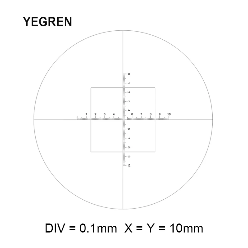 

DIV 0.1mm Calibration Scale 10x10mm Cross Reticle Ruler Eyepiece Micrometer 7.1x7.1mm Square Measurement Diameter 27mm