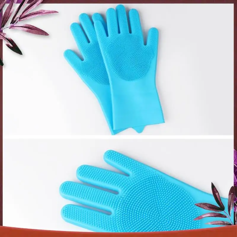 Dishwashing Gloves Pet Bath Massage Hair Removal Gloves Sky Blue & Pink Silica Gel For Washing Dishes,Reusable