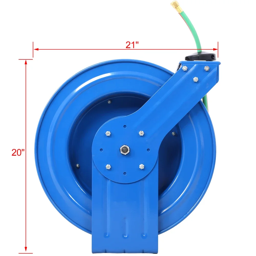 Welding Hose Reel Retractable 1/4 Inch x 100 Foot Twin Oxygen Acetylene Rubber Hoses