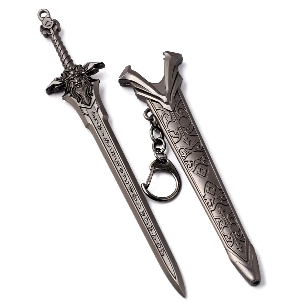 Modello Di Spada Vintage Lich King Con Ciondolo Fodero Portachiavi Per Uomo Ragazzo Pistola Colore Nero Leone Re Segno Portachiavi Gioielli Di Moda