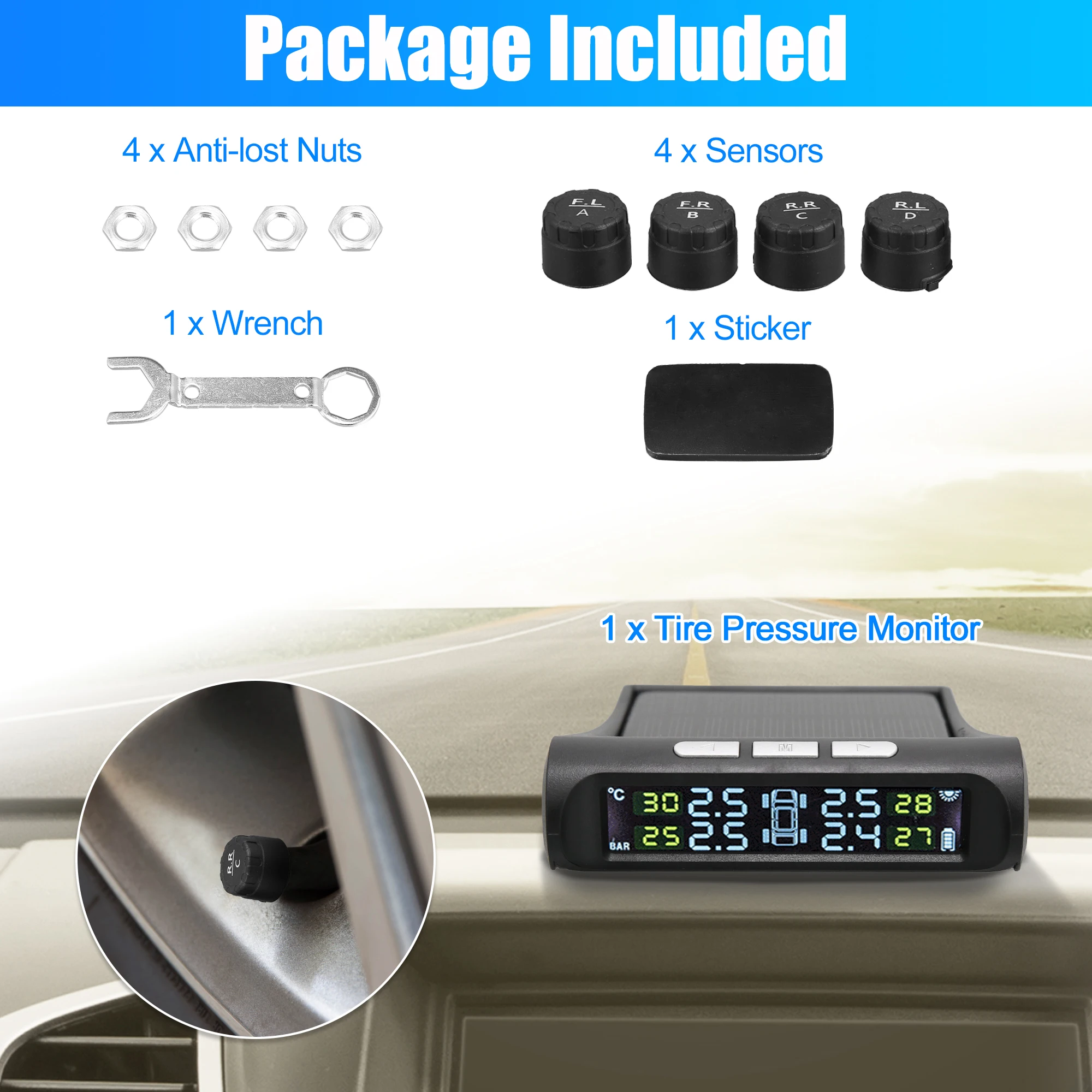 X Autohaux Ÿ̾ з ͸ ý ŰƮ, TPMS ¾籤 溸 ý, ܺ  4  , LCD ÷ з 