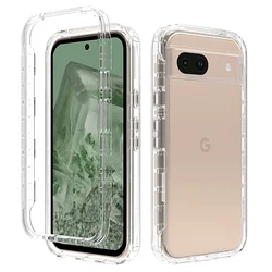 Rugged Armor Shockproof Phone Case - Hard Plastic Bumper with Transparent Soft TPU Back Cover - Pixel 8A (Clear)