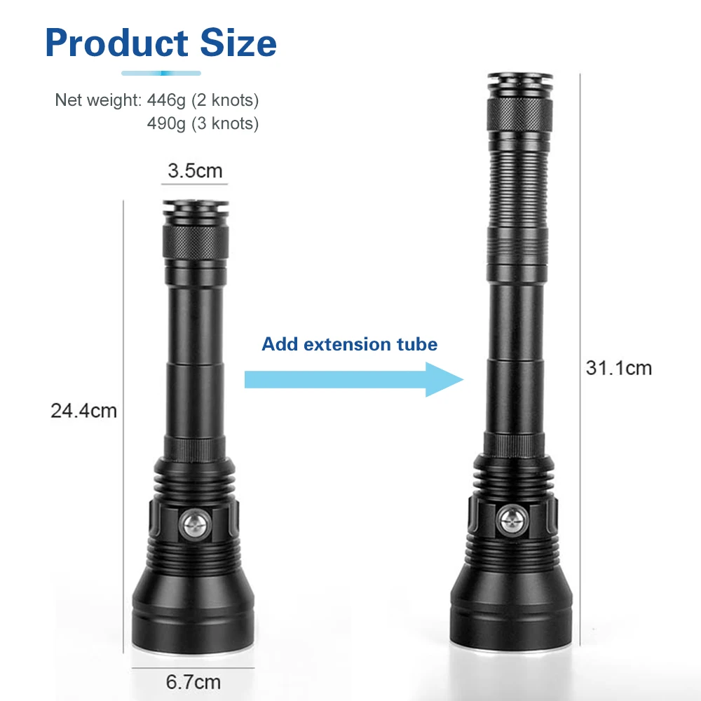 Description Picture 6 of itemAsafee 80M Underwater P70 8000LM Diving Flashlight 300M Range Torch White Light Lamp Waterproof Heat Scuba Lantern