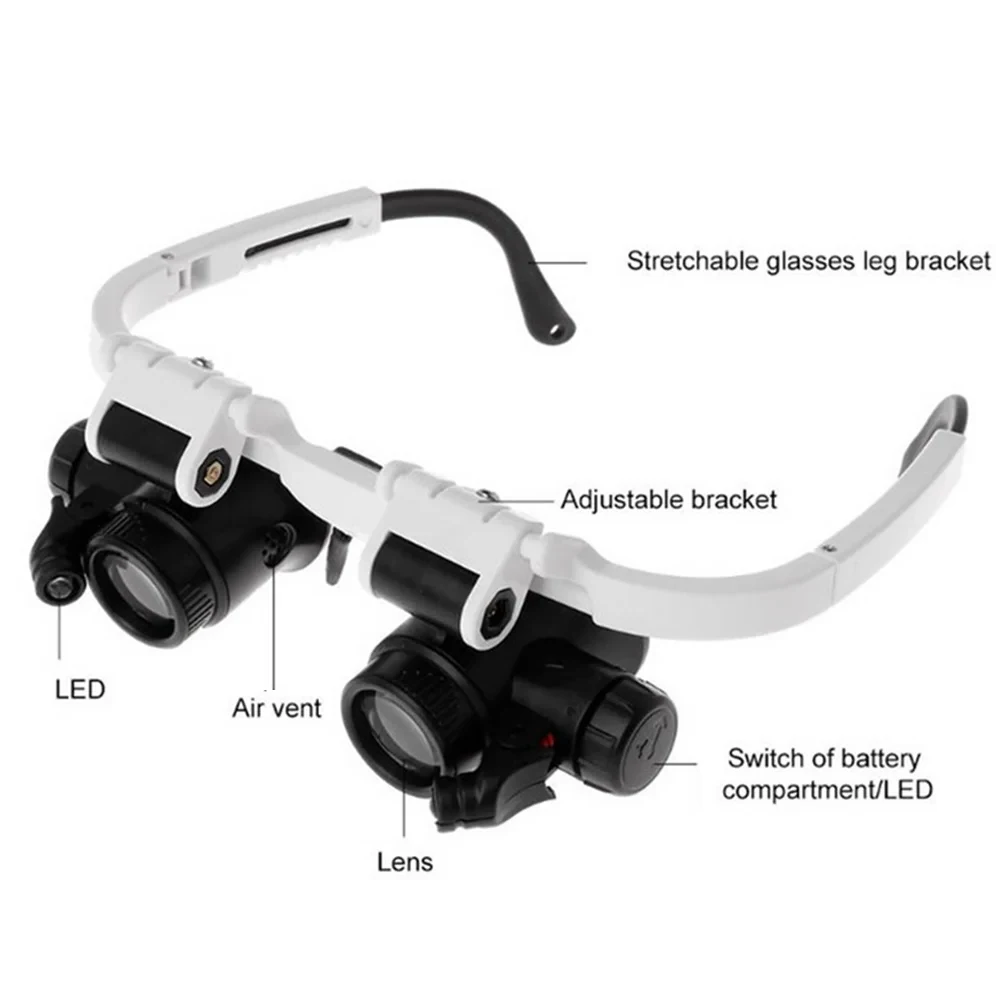 LED 돋보기 헤드밴드 보석상 수리 루페 안경, 2X - 8X, 15X, 23X 조정 가능한 헤드 장착 렌즈 LK-AA39