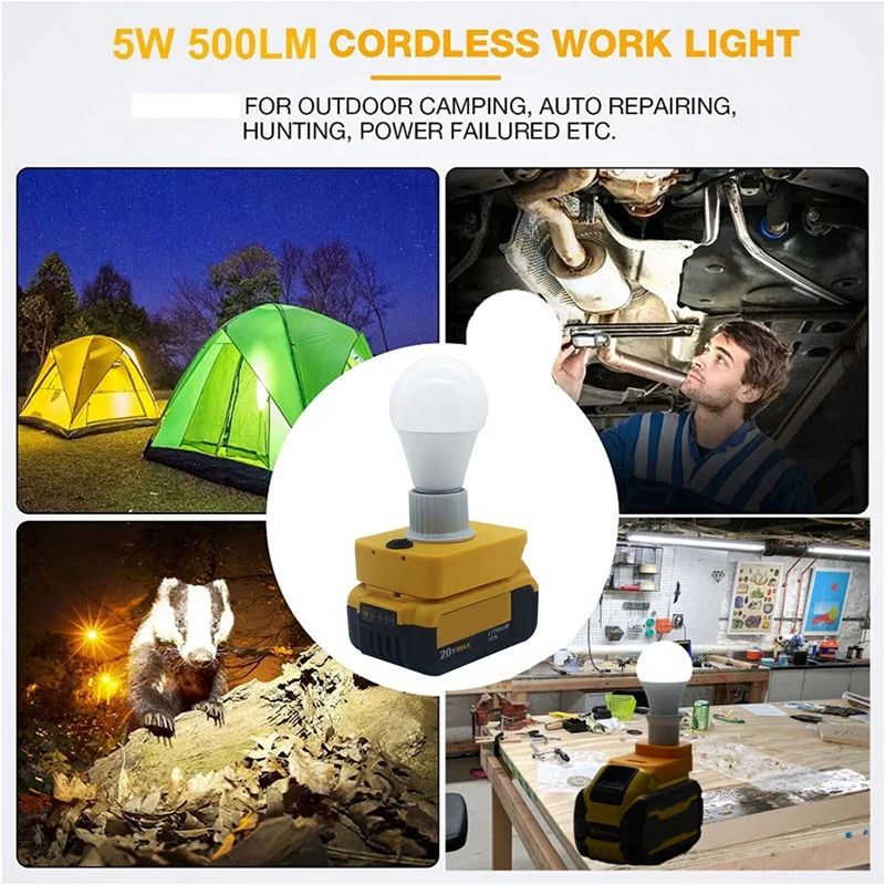 SCLS Portable E27 Bulb LED Light For Dewalt 18V 20V DCB Series Lithium Battery DCB180 DCB182 DCB200 DCB606 DCB609