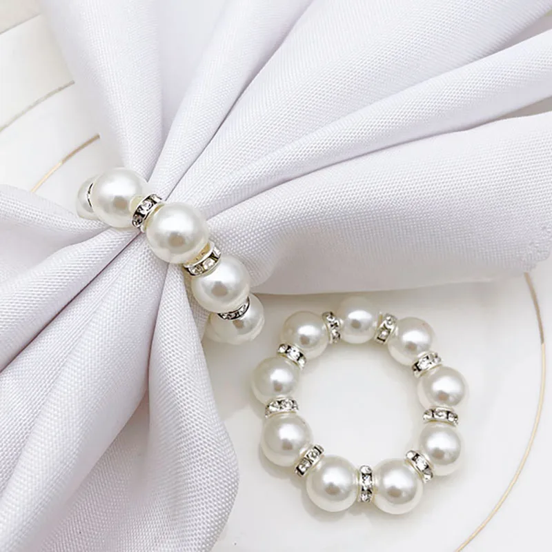 Napkin Ring 10Pcs Golden Napkin Rings Elegant Pearl Elastic Serviette Holder Wedding Party Banquet Adornment