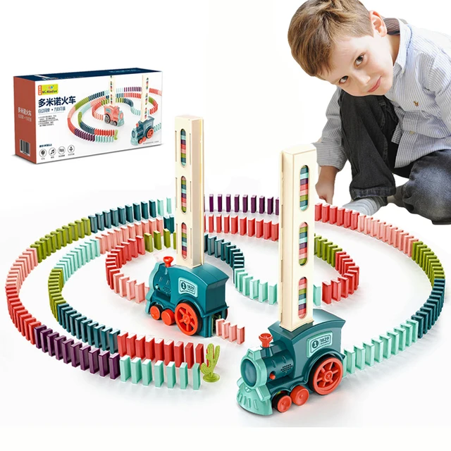 Child Domino Train Car Set Sound Light Automatic Laying Domino Brick Colorful Dominoes Blocks Game Educational DIY Toy Kids Gift 1