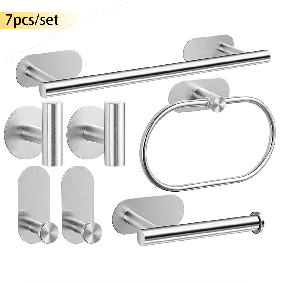 Wall Mount Toilet Towel Paper Holder 5PCS/7pcs Adhesive Black Silver Kitchen Roll Paper Stand Hanging Napkin Rack Bathroom Set