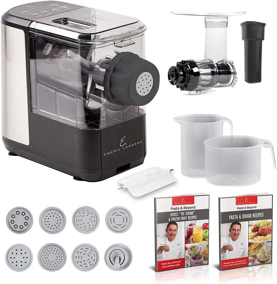 LAGASSE Pasta & Beyond, Automatic Pasta and Noodle Maker with Slow Juicer-8 Shaping Discs Black