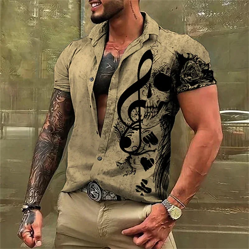 Men's shirt graphic music notes reduced white blue gray street short sleeve button top fashion Hawaiian shirt oversized 5XL. тетрадь music player cassete 13 5 20 5 см blue