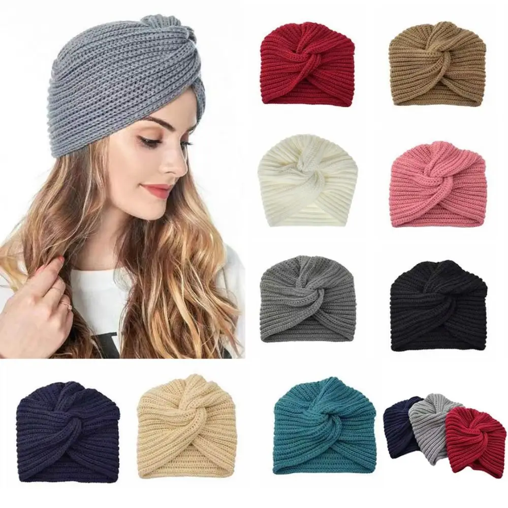 

Bohemia Women Stretch Headbands Fashion Colorful Soft Wide Knitted Cap Thick Stay Warm Crochet Headband Hat Autumn