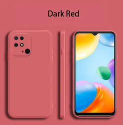 Square Matte Silicone Luxury Classic Phone Case with Camera Protection and Shockproof Cover - Redmi 10C (Dark Red)