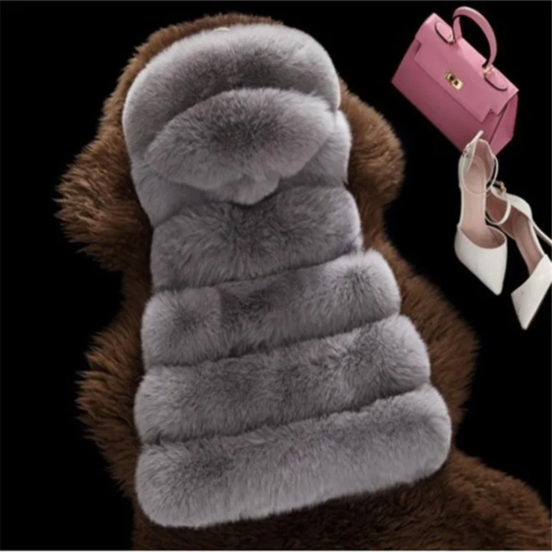 Winter New Women Faux Fox Fur Coat Plush Fashion Warm Slim Sleeveless Waistcoat Large Size 4xl Hooded Fake Fur Gilet 2023