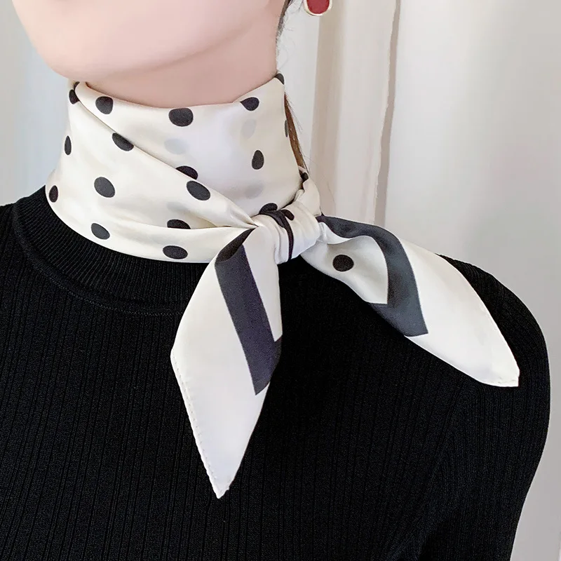 New Fashion Blue Silk Square Streak Scarf Women Satin Neck Hair Tie Band Soft Work Neckerchife Hijab Head Female Foulard 5