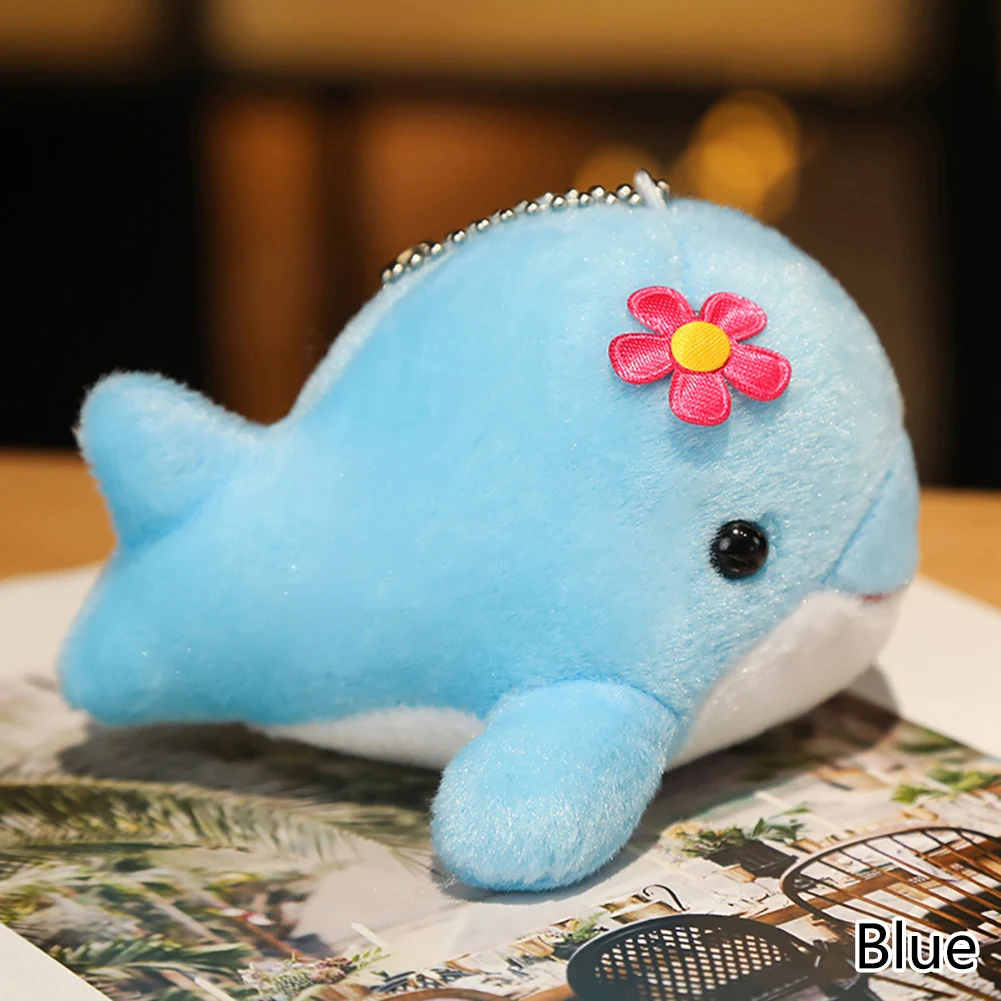 Dolphin Plush Toy with Flower Key Chain - Cute Ocean Gift