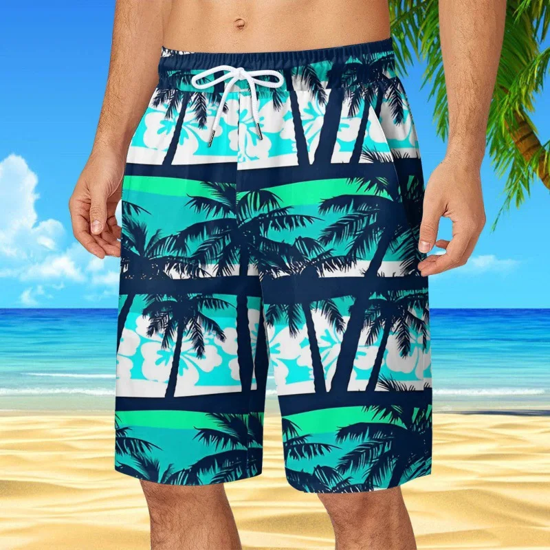 Mens Hawaiian Beach Shorts Coconut Tree Print