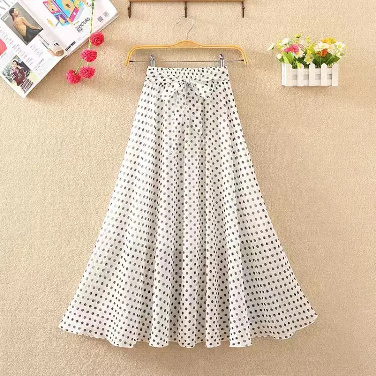 pencil skirt Long Skirt Women For 2022 Spring Summer Lady Korean Style White Black Chiffon Sun School High Waist Midi Skirt Female sequin skirt