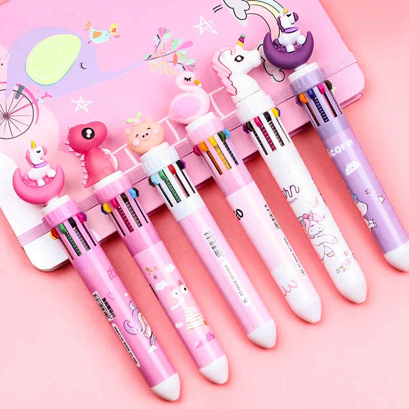 1PC 10 Colors Cartoon Ballpoint Pen Cute Animal Stationery Multicolored Pens  - AliExpress