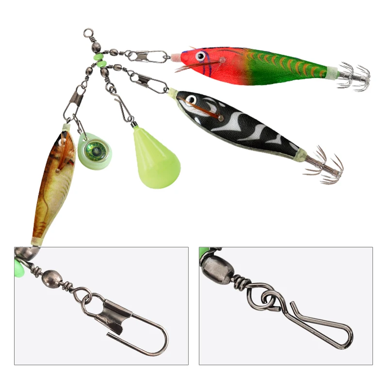 8#/10# Glow Fishing Pin Connector - Swivel Barrel Squid Rig with  Hard  Bait Lock, 25 - Piece  Kit for  Luminous Tackle