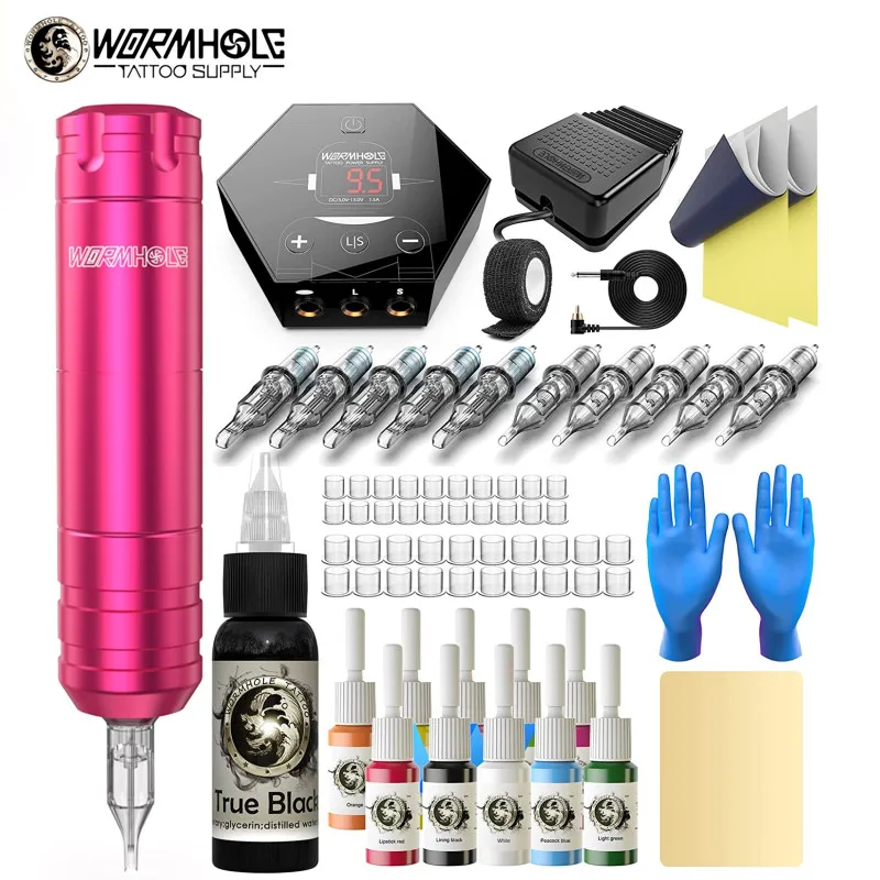 Wormhole Tattoo Pen Kit Rotary Tattoo Machine Kit with Power Supply and  Tatto  eBay