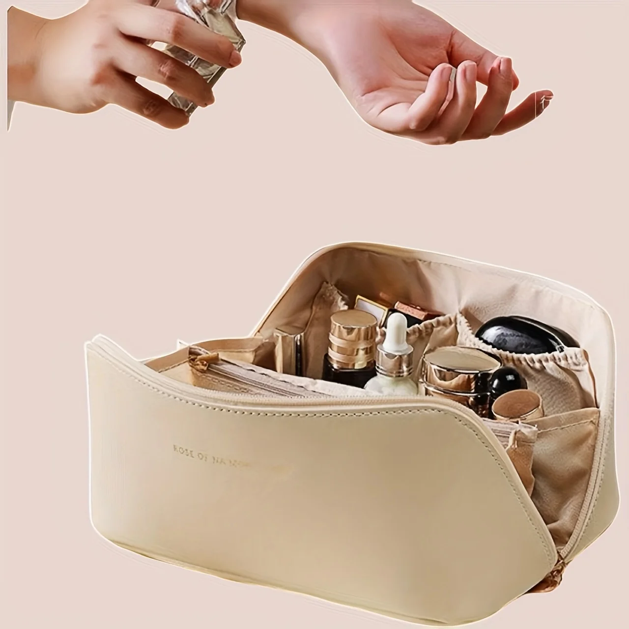 Beige Multi-Functional Portable Toiletry Bag, Chic Storage Makeup Bag, Fashionable Travel Cosmetics Storage Bag, Daily Use