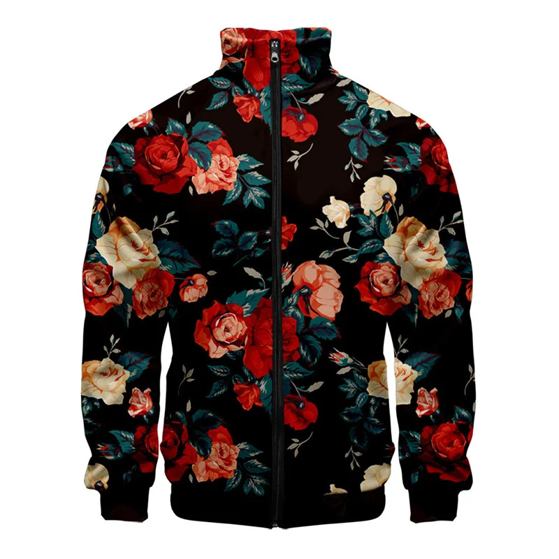 thumbnail image 1 of Chaqueta retro con estampado 3D de plantas y flores para hombre, abrigo de calle de gran tamaño, chaqueta con cremallera y estampado floral, ropa para mujer y niño, 1 of 4
