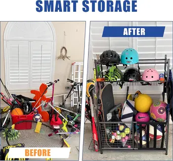 Garage Sports Equipment Organizer Ball Storage Garage Large Capacity Sports Organizer for Garage with Hooks and Baskets 6