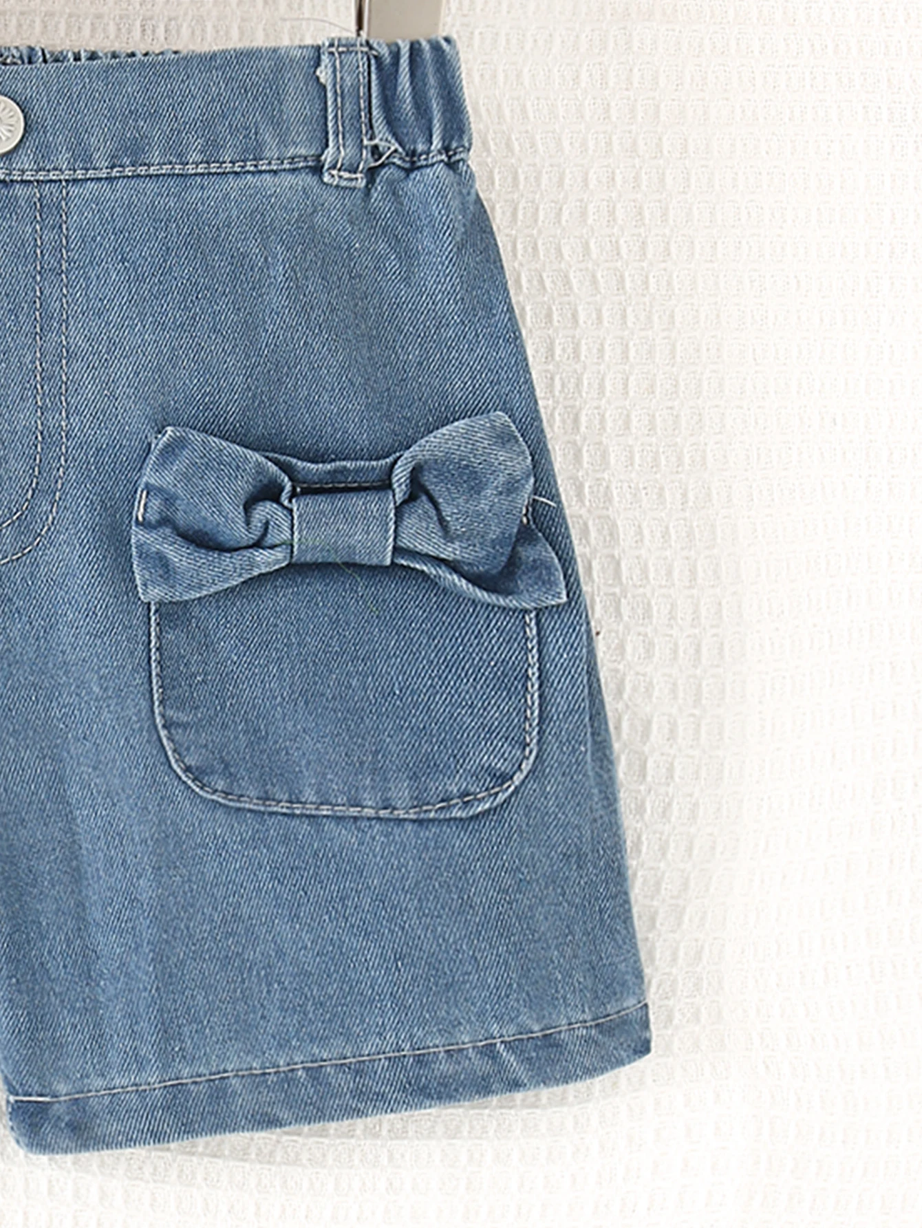 New kids girls cute style denim shorts with bow tie