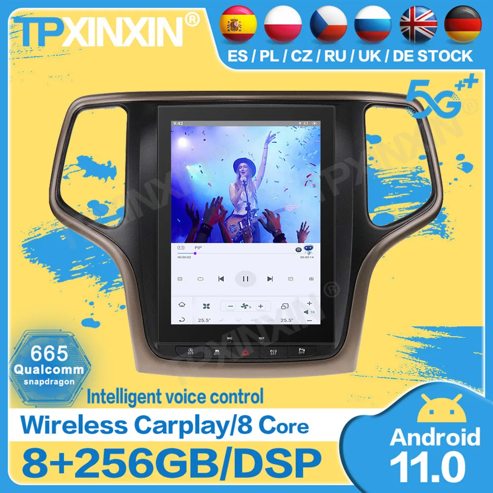 

Радио Qualcomm Tesla Android 11 для Jeep Grand Cherokee 2010 2011 2012 2013 2014 2016 2017 2018 GPS плеер аудиоголовное устройство