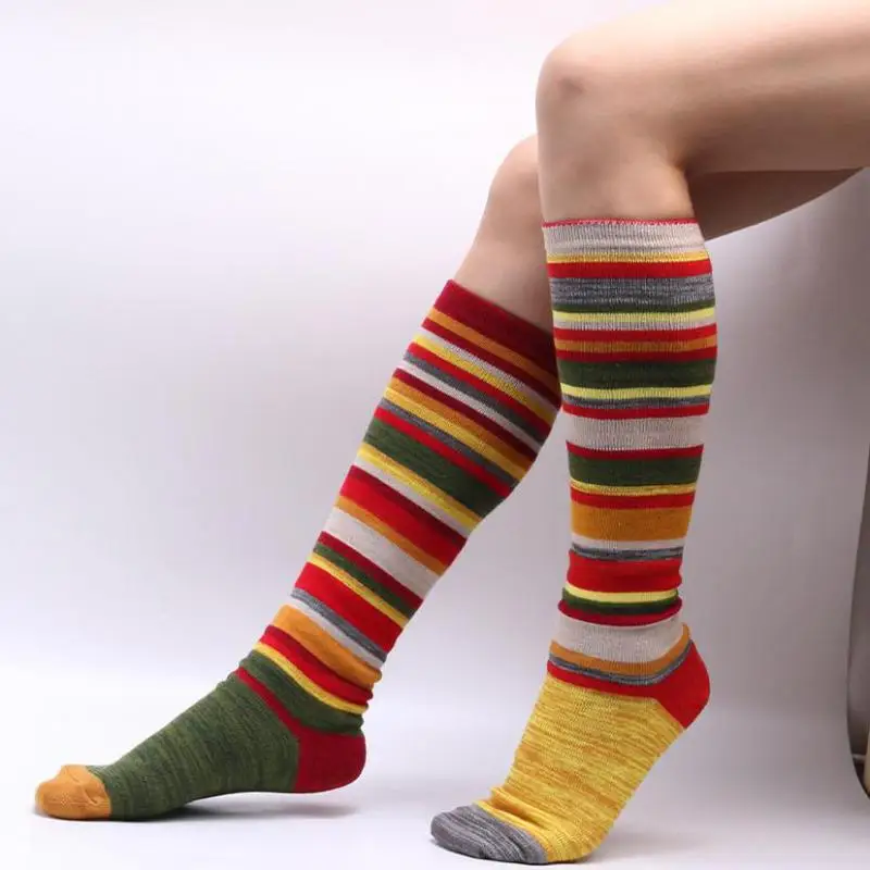 

Colorful Stripes Stockings Women's Cotton Socks Casual Halloween Christmas Knee Socks Winter Warm High Tube Long Leggings