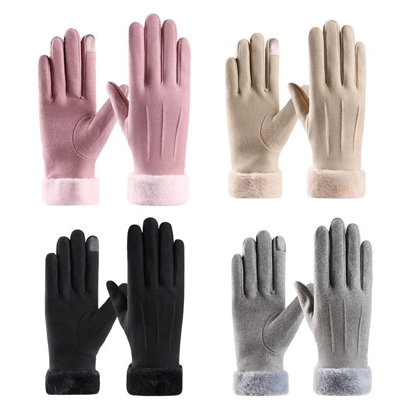 Herbst-Winter Warme Wildlederhandschuhe mit Plüschfutter, Verdickte Dekorative Manschette, Outdoor Kälteschutz Touchscreen-fähige Reit- und Skihandschuhe – Detail 8