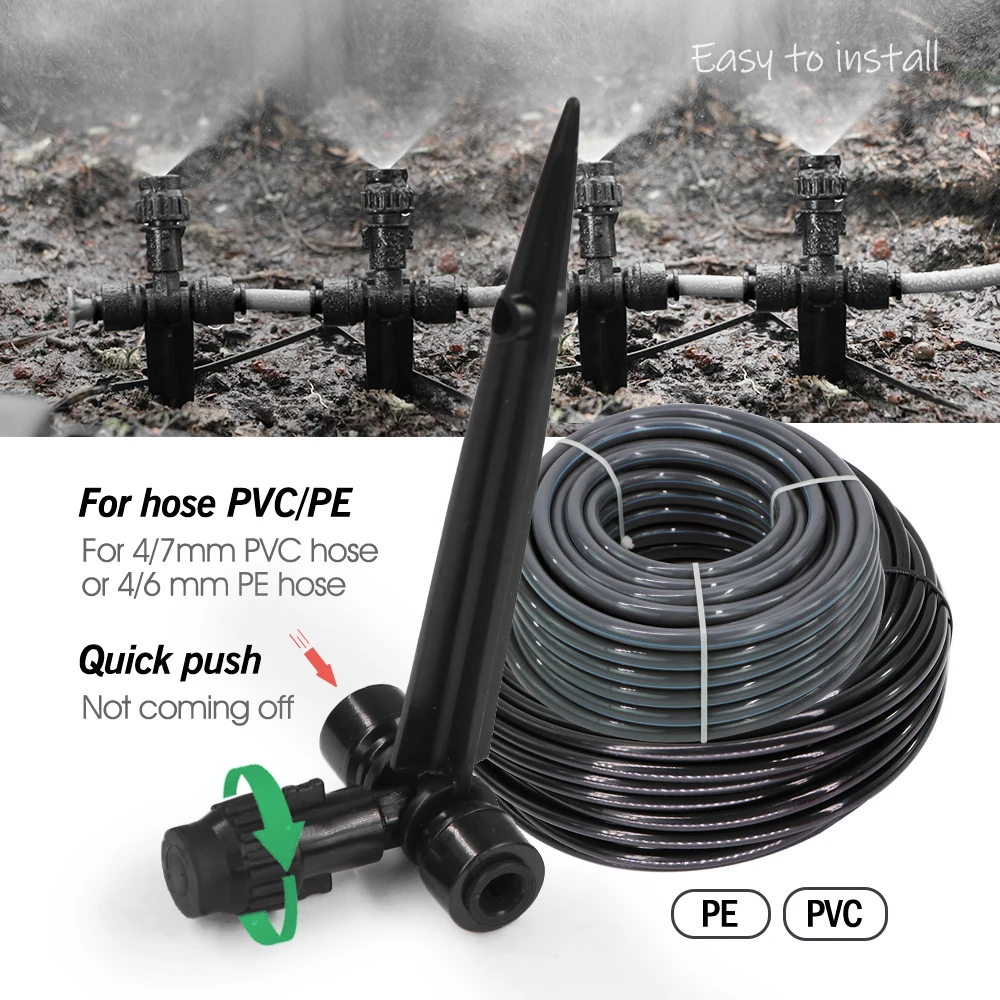 180&deg; Bend Misting Nozzles with Stake, Adjustable Sprinkler 1/4" Fine Atomization Sprayer, Quick Insert Slip Lock, Garden Irrigation, garden sprinkler, garden irrigation nozzle, drip irrigation sprinklers
