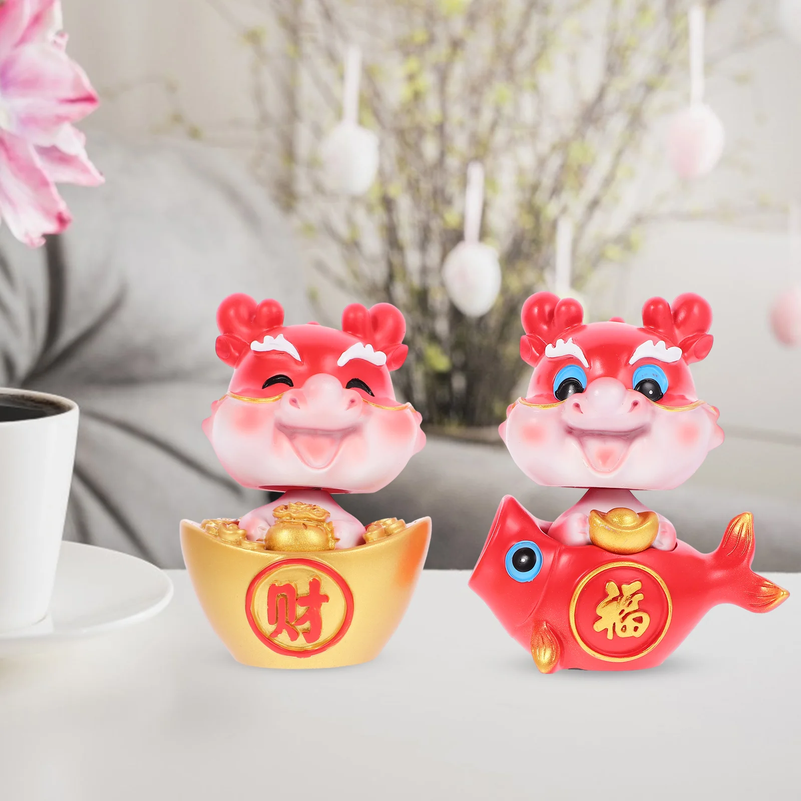 

2 Pcs Year of The Dragon Ornaments 2024 Zodiac Animal Decor Crafts Resin Figurines Sculpture