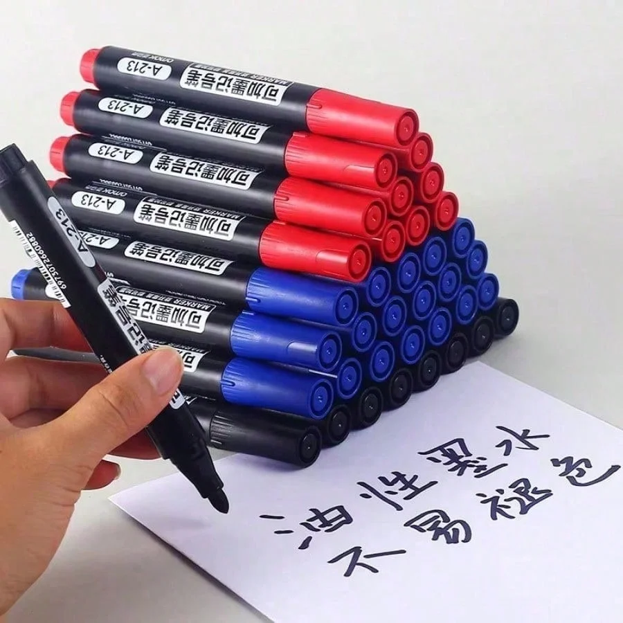 Versatile Permanent Oil-Based Marker Set - Black, Red, Blue - Ideal