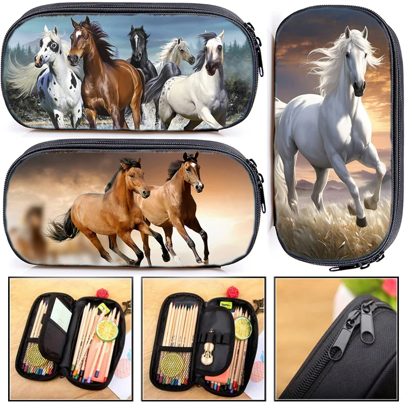 

Multifunction Running Horse Cosmetic Cases Pencil Bag Kids Pencil Case School Stationary Bag Boy Girl Pencil Box School Supplies