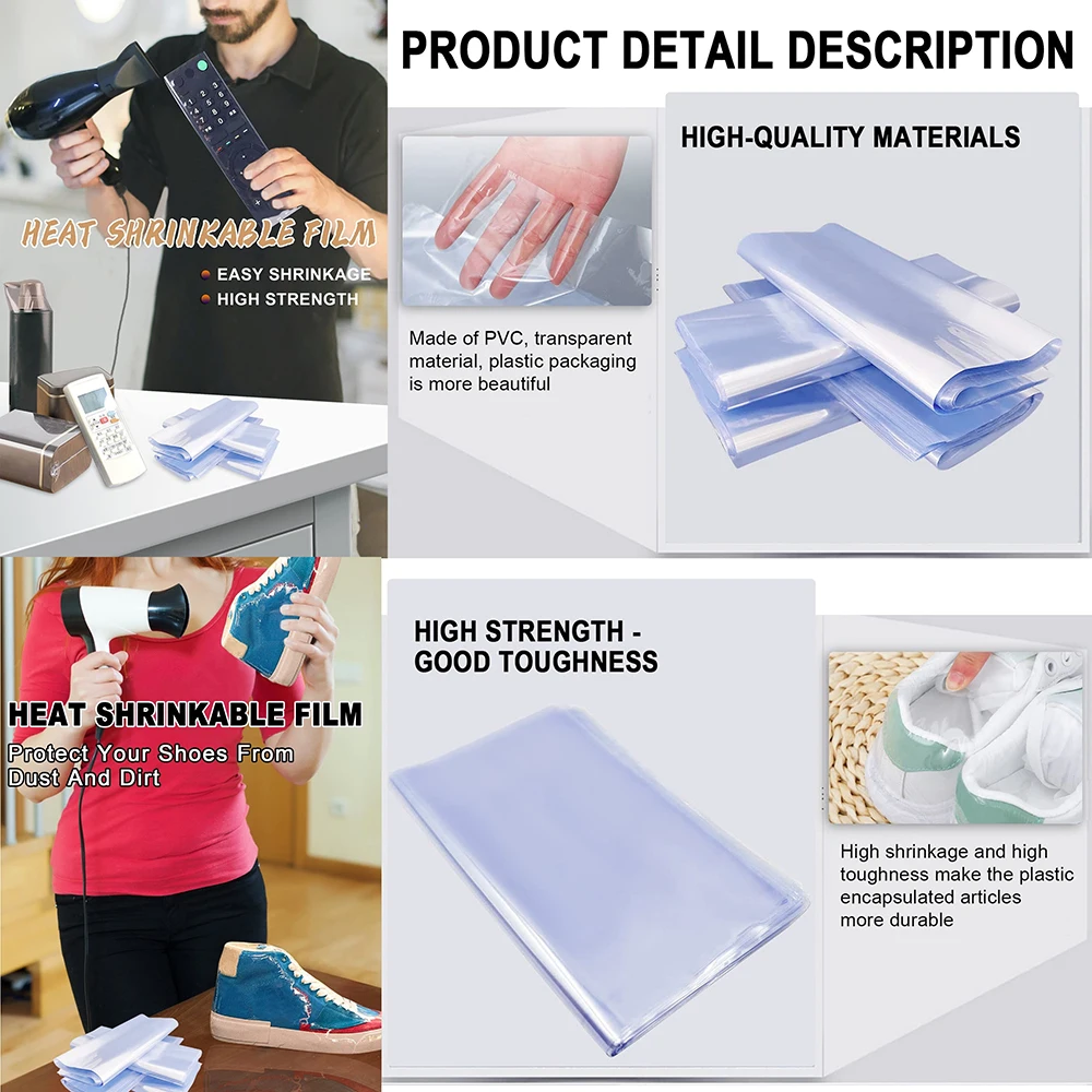 Sacs thermorétractables PVC 100pcs - 8x25cm à 30x45cm