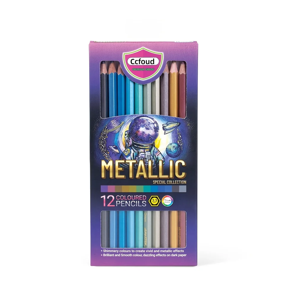 Matite Colorate Metallizzate KEYROAD – 12 Pezzi, Forma Triangolare Ergonomica, Mina Morbida – Per Adulti E Bambini - 3