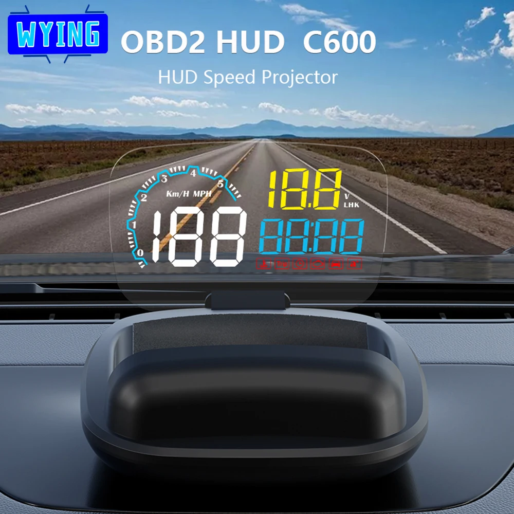 

WYING C600 OBD2 HUD Automatic Overspeed Alarm Head Up Display Car Windshield Speed Water Temperature Fuel Consumption Projector