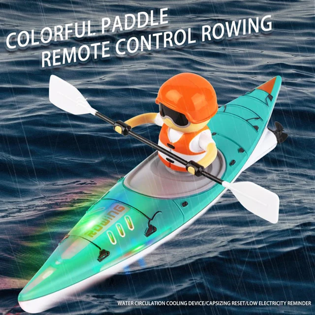 2.4Ghz Remote Control Boat W/Colorful LED Light RC Kayak Boat Innovative Realistic Paddling Design Summer Water Toys for Kids 5