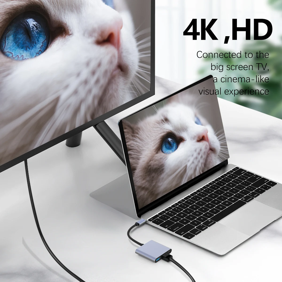 3 IN 1 HUB Type C to VGA 1080P Converter Compatible USB3.0 PD100W with MacBook Pro iPad Pro Chromebook Pixel Laptop