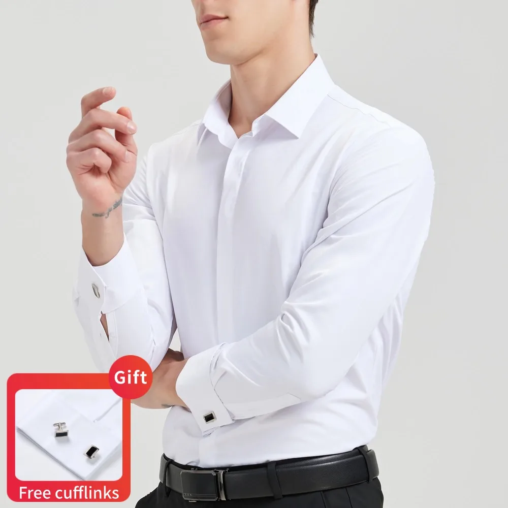 Double TWO Camicia Da Uomo In Twill Di Cotone Di Lusso Doppio Polsino Classico Camicia Formale Bianco 42 128147225 - Foto 10